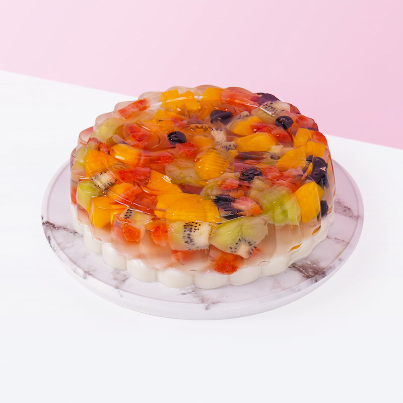 Premium AI Image | Piece of oriental fresh fruit peach jelly in dessert shu  cake created with generative ai